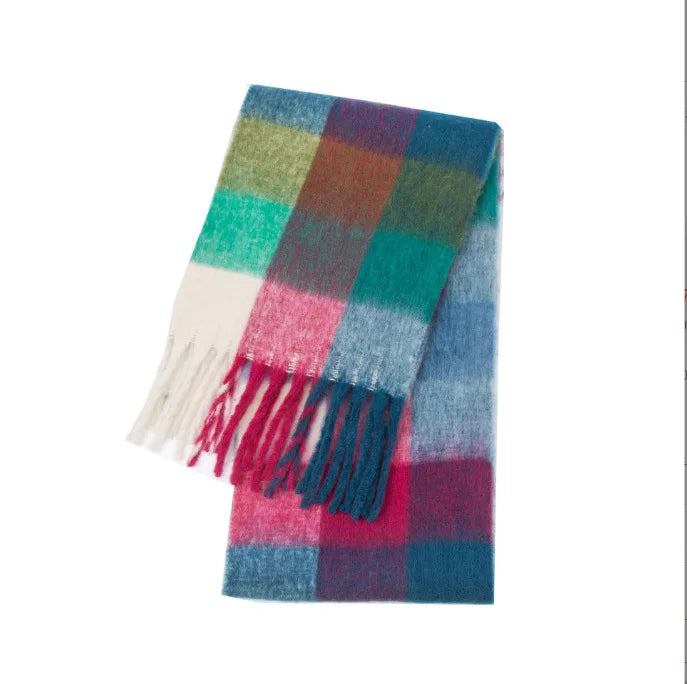 2025 Winter Thick Warm Scarf Women Cashmere Shawl and Wraps Pashmina Neckerchief Bufanda Female Rainbow Hairy Tessel Echarpe New - Tasawoq
