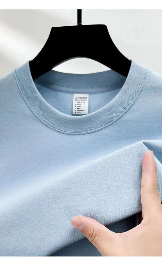 100% pure cotton summer high-end brand men's short sleeve round neck fashionable style half sleeved top breathable T-shirt - Tasawoq