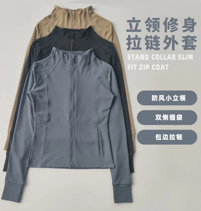 Women Sports Jacket Zip Fitness Yoga Shirt Workout Running Coats Warm Gym Long Sleeve Top Cardigan Slim Tight Jacket Activewear - Tasawoq