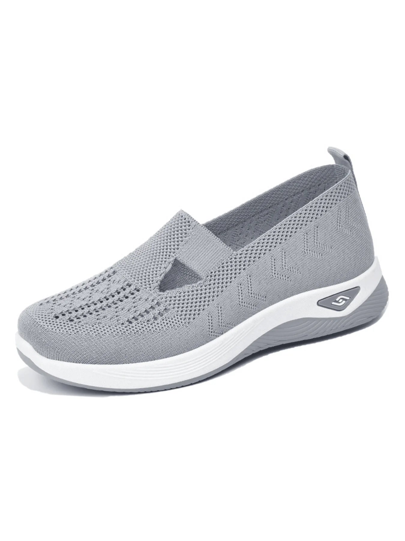 Women's Solid Color Breathable Sneakers, Soft Sole Lightweight Slip On Walking Shoes, Low-top Knitted Casual Shoes - Tasawoq