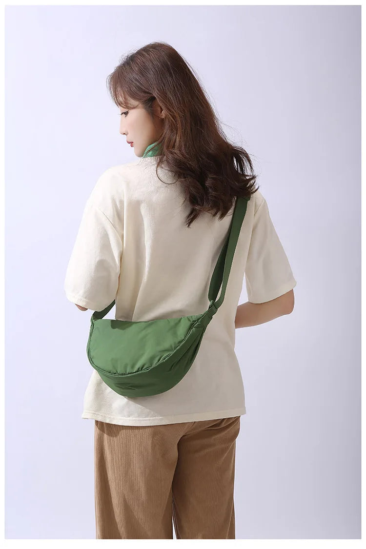 Solid Color Women's Portable Shoulder Bag Simple Female Nylon Cloth Padded Crossbody Bags Travel Purse Handbags Messenger Bag - Tasawoq