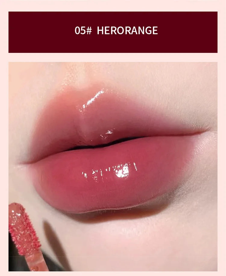 Lightly Glass Water Gloss Herorange Lip Glaze Mirror Moisturizing Plump Lips Not Easy To Stick To The Cup Long-Lasting Makeup - Tasawoq