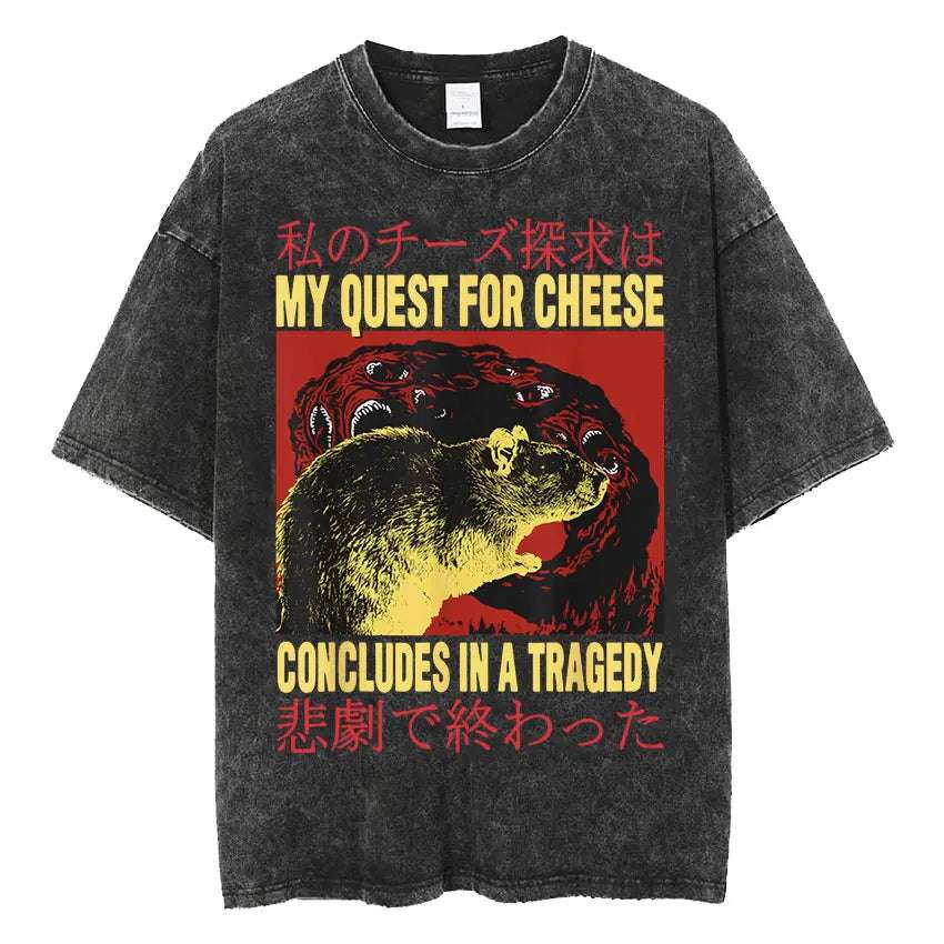 The Horrors Are Never Ending Yet I Remain Silly T-shirt Funny Japanese Style Frog Retro Washed T Shirt Men's Oversized Tees Tops - Tasawoq