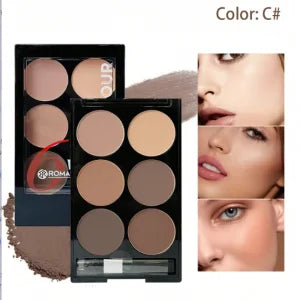 6 Colors Highlight Contouring Powder Palette Face Shadow Contouring Powder Makeup Palette With Brush Face Bronzer Color Correcti - Tasawoq