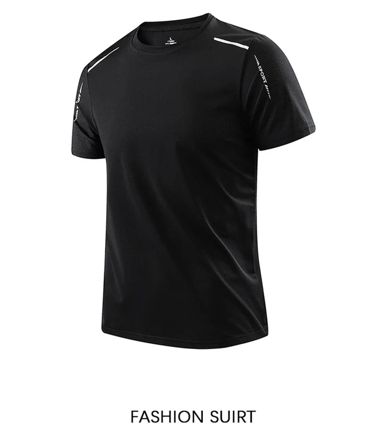 CHRLCK Men's Running Quick Drying T-shirts Breathable Hiking Fishing Tees Soft Elasticity Outdoor Sports Short Shirt Summer - Tasawoq
