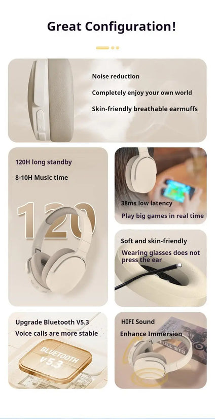 #P2961 Wireless Bluetooth 5.3 Headphones Over Ear Hifi Stereo Headset True Sports With Earphones TF/AUX Music Player with HD Mic - Tasawoq