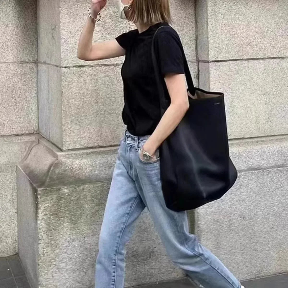 Large Capacity Women Bag Lazy Tote Leather Single Shoulder Bag Genuine Leather Handbag Casual Daypack Waist Pack Bucket Handbag - Tasawoq