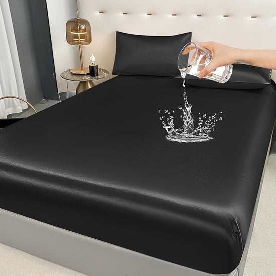 1Pc Waterproof Fitted Bed Sheet With Elastic Band Black Golden White Anti-slip Adjustable Mattress Cover (Pillowcase Need Order) - Tasawoq