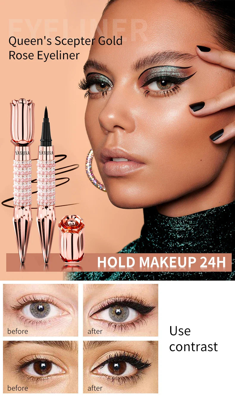 YANQINA Precision Liquid Eyeliner Pen - Long-lasting, Waterproof, Transfer-proof, Quick-Dry Black Eyeliner with Sparkling Design - Tasawoq