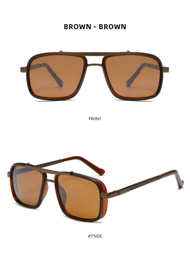 Luxury Rectangle Men's Sunglasses Retro Metal Steam Punk Sun Glasses Male Classic Outdoor Driving Shades Summer Glasses - Tasawoq