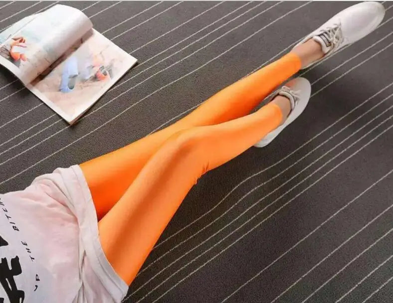 New Spring Solid Candy Neon Leggings for Women High Stretched Female Legging Pants Girl Clothing Leggins Plug Size - Tasawoq