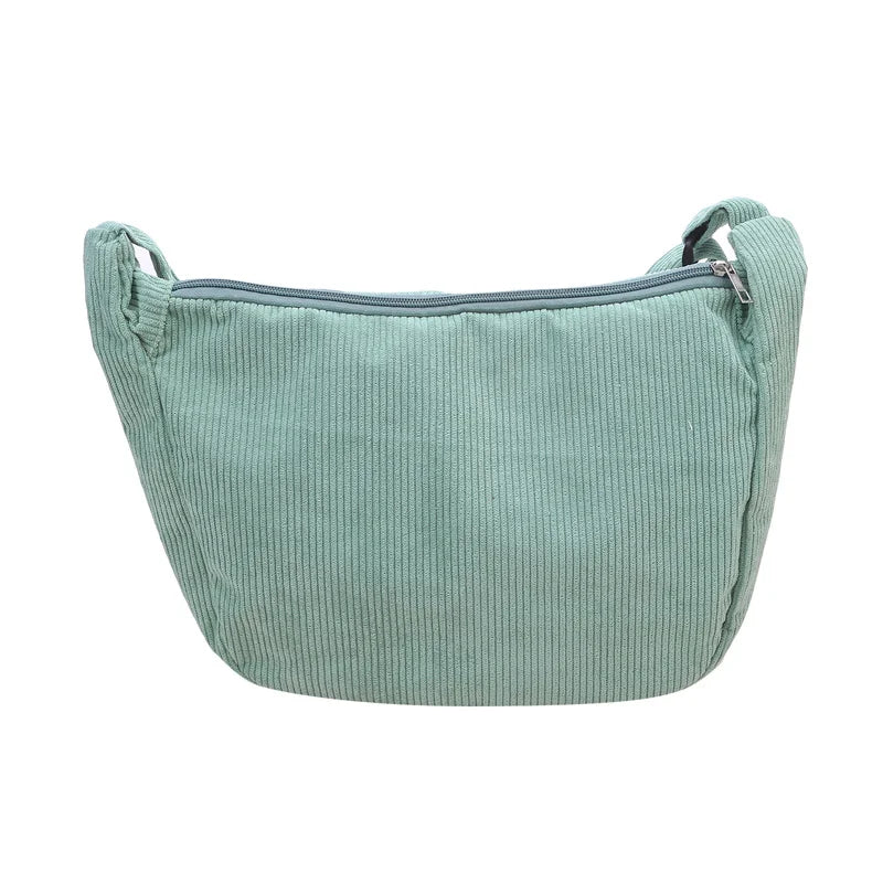 Corduroy Shoulder Bag Minimalist Crossbody Bag Women's Handbags Fashion Fabric Underarm Bag Solid Color Zipper Female Handbag - Tasawoq