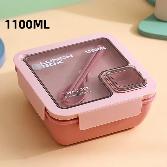 850ml/1100ml Portable Lunch Box Microwave Bento Boxes with Tableware for Kids School Office Leakproof Food Storage Container