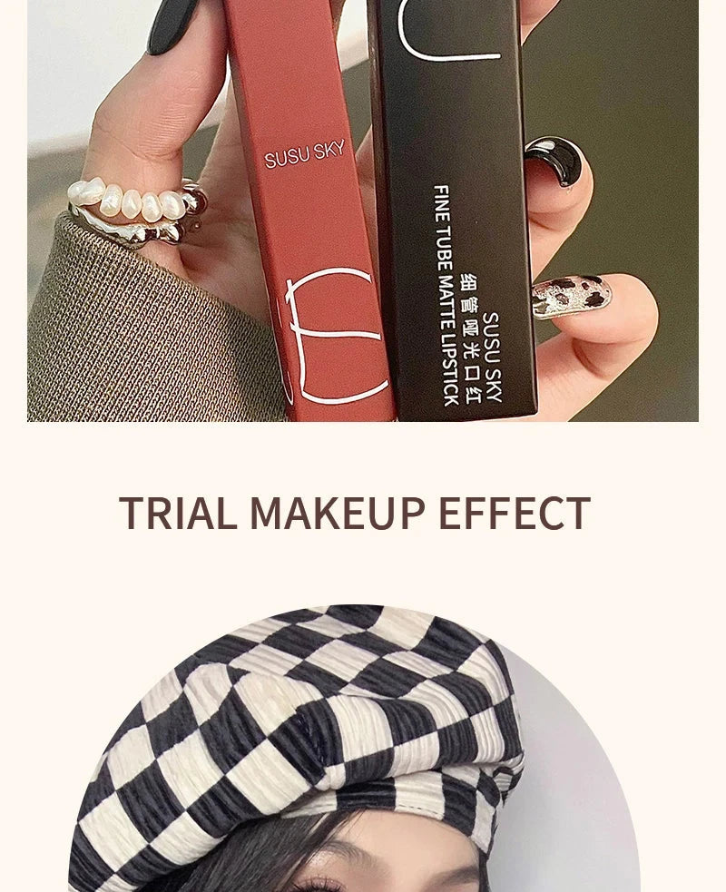 TX010Thin Tube Matte Lipstick, Waterproof and Sweatproof, Does Not Fade Or Remove Makeup, Can Be Used on Both Lips and Cheeks - Tasawoq