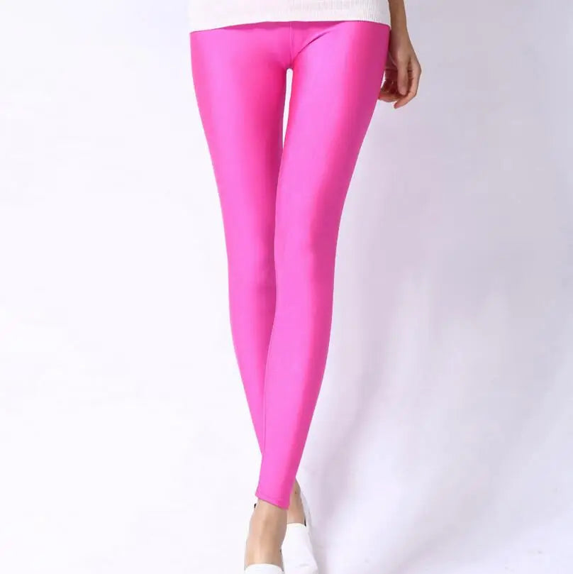 New Spring Solid Candy Neon Leggings for Women High Stretched Female Legging Pants Girl Clothing Leggins Plug Size - Tasawoq