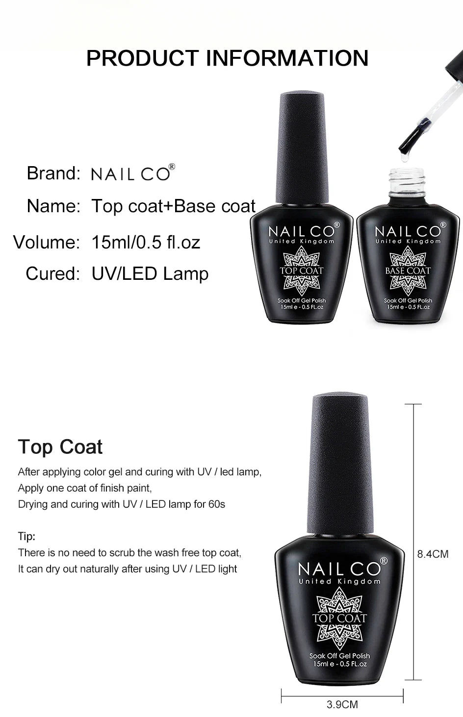 NAILCO 15ml Top Coat And Base Coat Art Design Gel Nail Polish UV Top Base Coat UV LED Soak Off Gel For Nail Decoration Varnish - Tasawoq