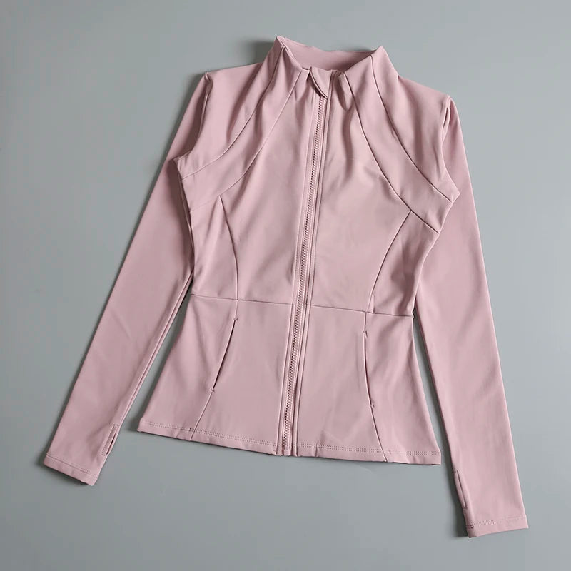 New yoga wear ladies coat round high elastic loose exercise yoga fitness long sleeve stand-up collar yoga tops - Tasawoq