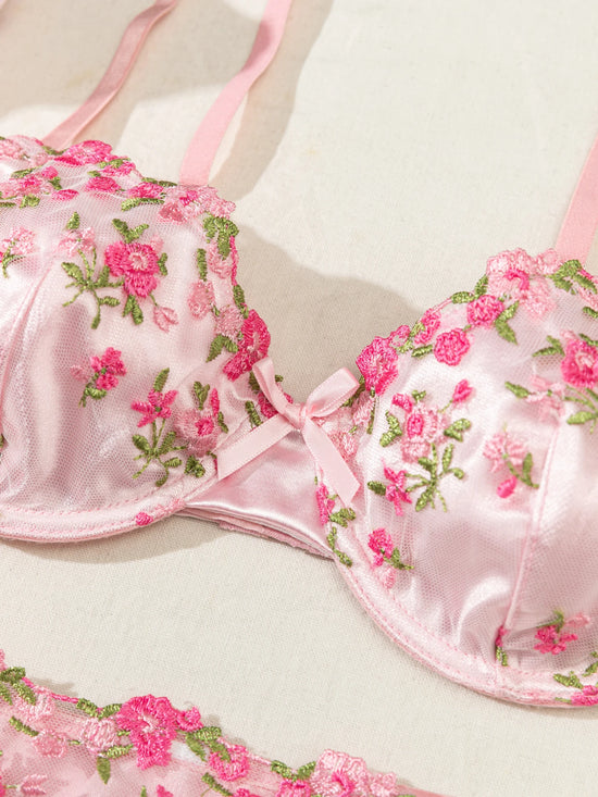 Summer Young Girls Floral Lingerie Hot Transparent Cheap Pink Lingerie set Sexy Two Piece Bras Panty Brief Sets - Tasawoq