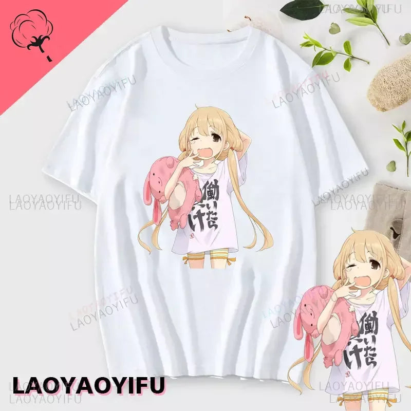 If You Work You Lose - Anzu Futaba Version T-Shirt 2024 New Kawaii Anime Cotton T-shirt Tees for Men Funny cartoon Otaku Tshirt - Tasawoq