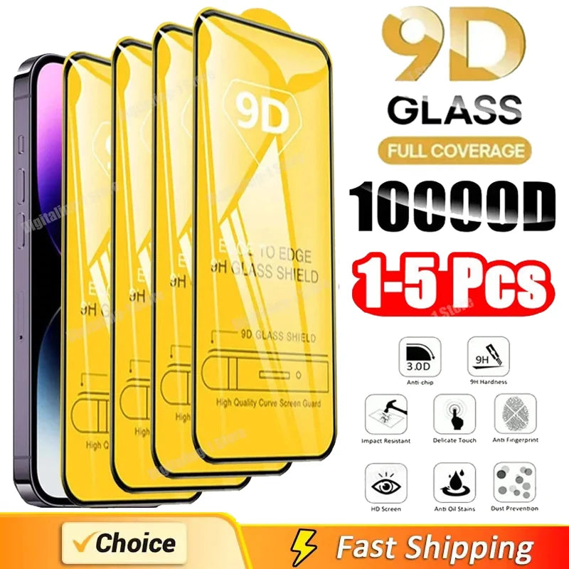 1-5PCS 9D Screen Protector Tempered Glass for IPhone 15 14 13 16 12 11 Pro Max Protective Glass for IPhone X XR XS Max 7 14 Plus - Tasawoq