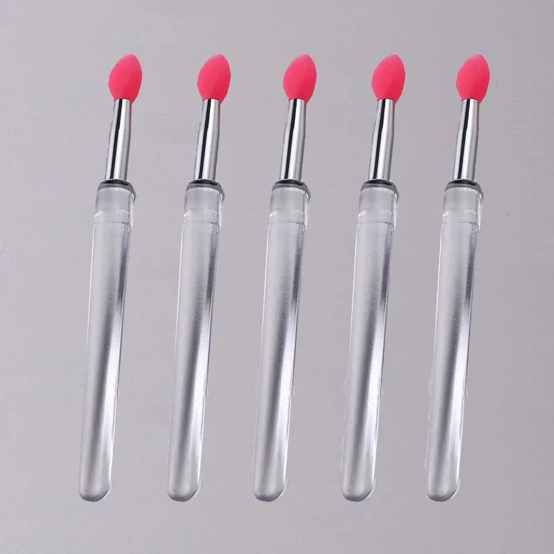 1/3/5pcs Flat Silicone Applicator Sticks Reusable Lip Brush With Cover For Dust Prevention Silicone Nail Powder Applying Tools