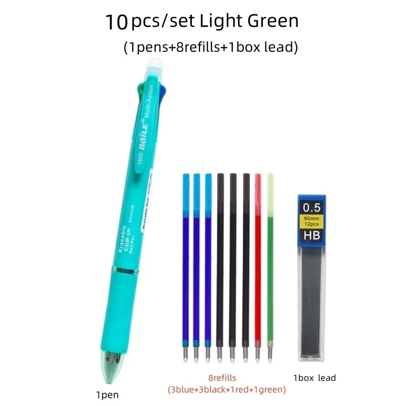 5 In 1 Multicolor Erasable Gel Pen with 4 Colors Replaceable Pen Refill 1 Automatic Pencil Lead Stationery School Writing Supply