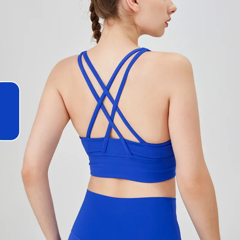 New Summer Sexy Sports Bras Women Fitness Vest Sports Top Cross Back Yoga Bra Running Fitness Breathable Shockproof Yoga Bra - Tasawoq
