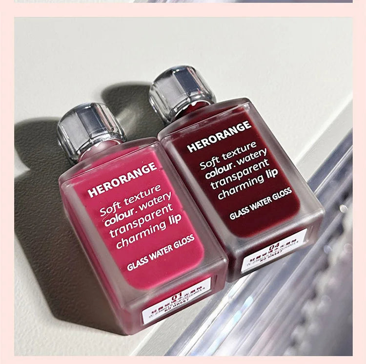 Lightly Glass Water Gloss Herorange Lip Glaze Mirror Moisturizing Plump Lips Not Easy To Stick To The Cup Long-Lasting Makeup - Tasawoq