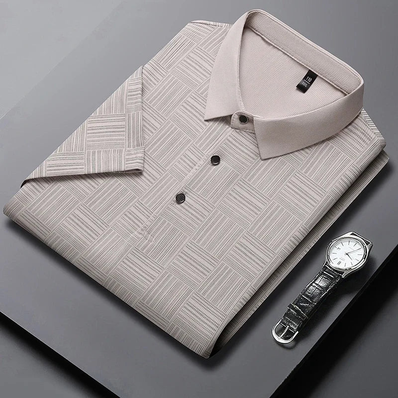 2024 Men's New Printed Business Casual Short sleeved POLO Shirt Fashion Short sleeved Comfortable and Breathable Top - Tasawoq