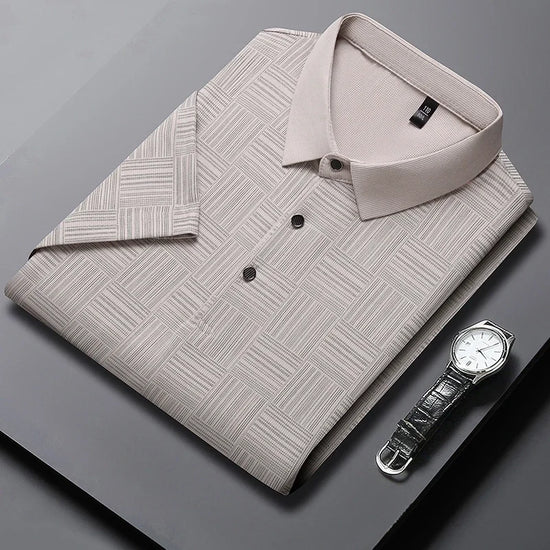2024 Men's New Printed Business Casual Short sleeved POLO Shirt Fashion Short sleeved Comfortable and Breathable Top - Tasawoq