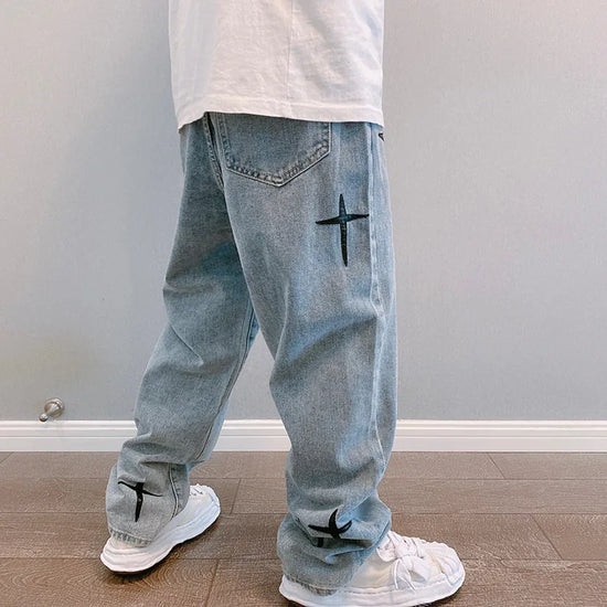 Prints Jeans Men 2023 New Streetwear Baggy Wide Leg Jeans Korean Fashion Drapes Straight Casual Loose Denim Cargo Pants - Tasawoq