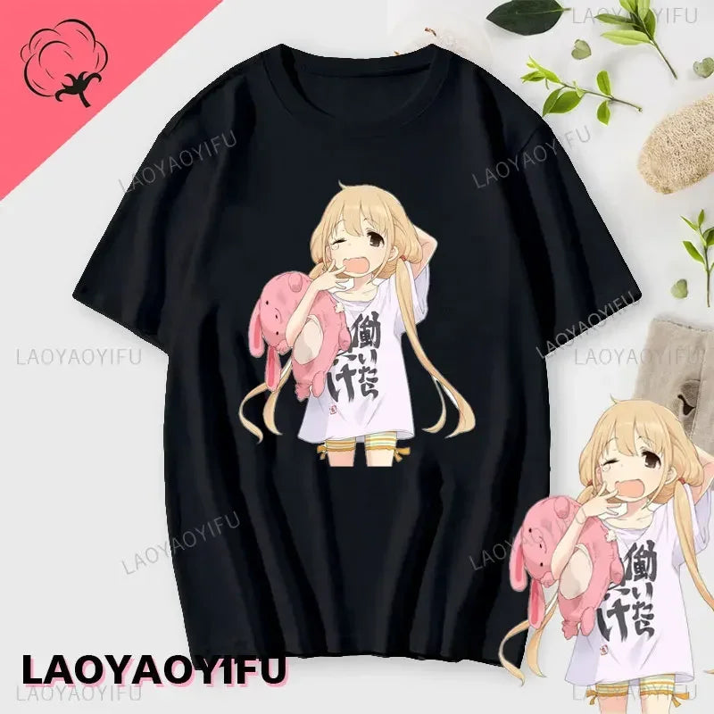 If You Work You Lose - Anzu Futaba Version T-Shirt 2024 New Kawaii Anime Cotton T-shirt Tees for Men Funny cartoon Otaku Tshirt - Tasawoq