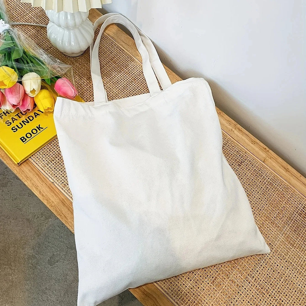 Large Capacity Black White Canvas Shoulder Tote Bag Folding Eco Cotton Handbag Reusable DIY Shoulder Bag Shopping Bag - Tasawoq