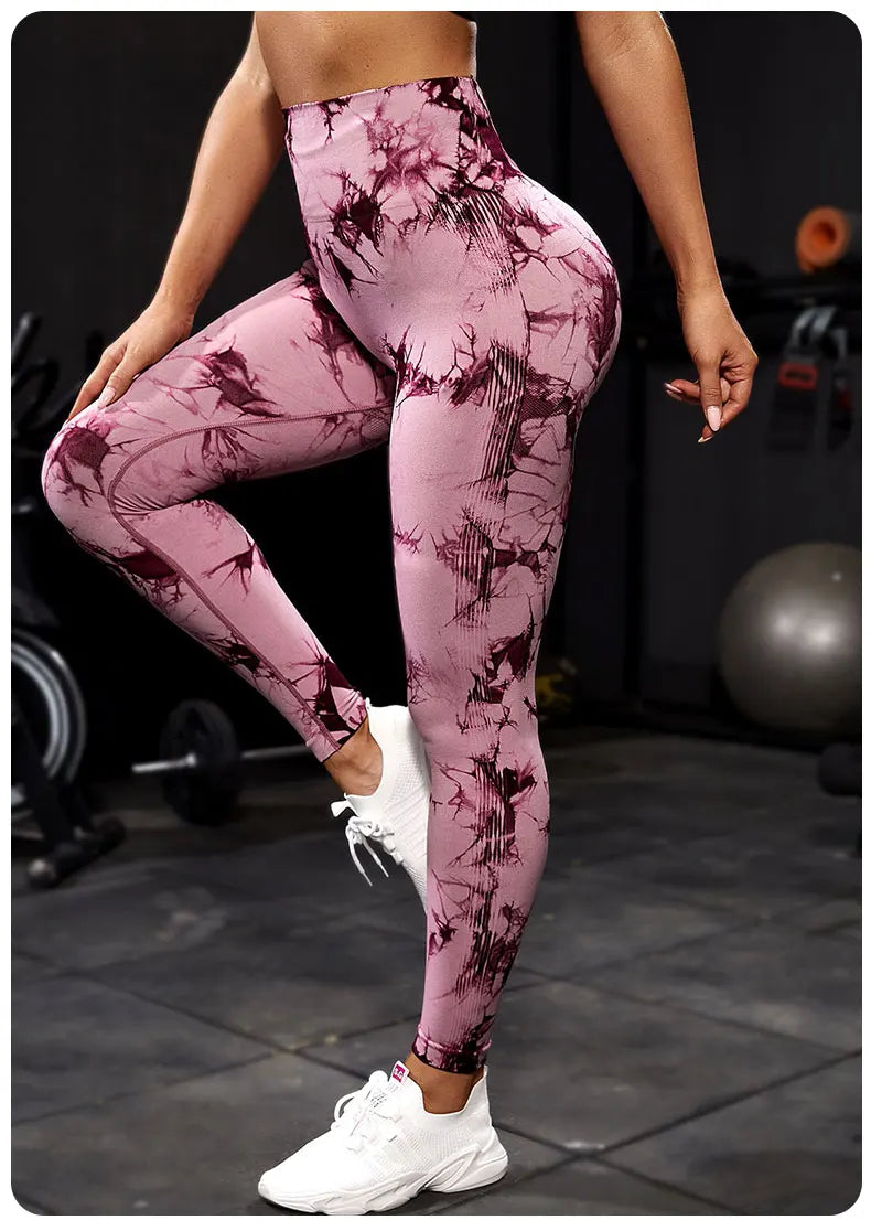 Tie Dye Yoga Pants Sport Leggings Women Seamless High Waist Push Up Woman Tights Fitness Workout Leggins Gym Clothing 2023 New - Tasawoq