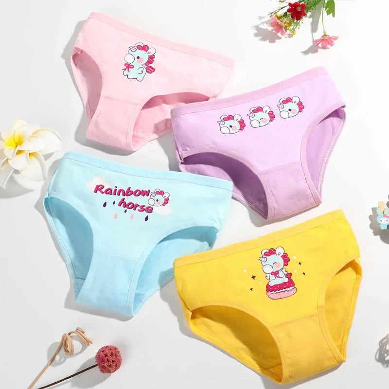 4 Pieces/lot Design Children's Girls Panties Cotton Soft Pretty Cartoon Unicorn Child Underwear for Girls Kids Boxer Breathable - Tasawoq