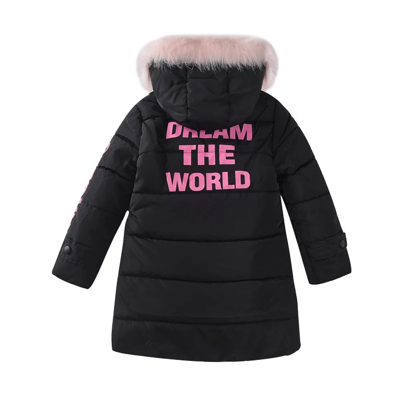 2024 Winter Warm Jackets for Girls Fashion Fur Hooded Children Girls Waterproof Outwear Kids Cotton Lined Parkas - Tasawoq