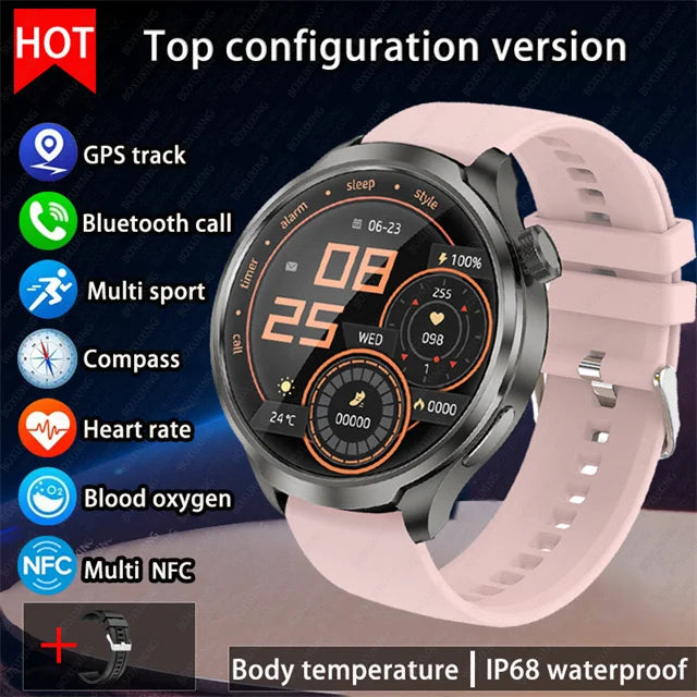 New 1.85"AMOLED HD Smart Watch Men GPS Outdoor Sports Compass Waterproof Watches NFC Health Monitor Bluetooth Call Smartwatch - Tasawoq