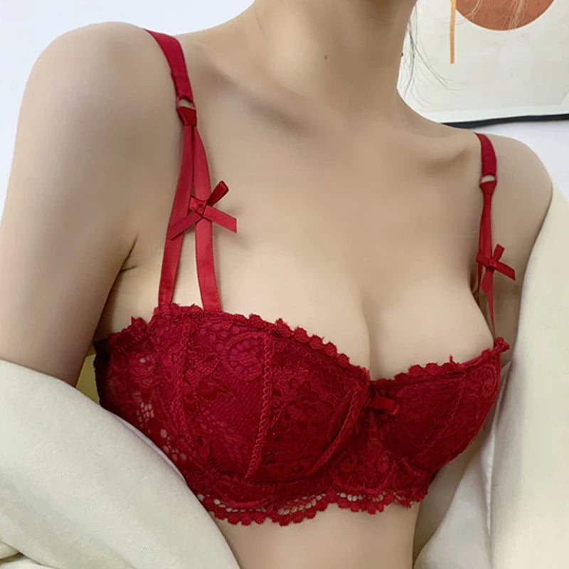 1/2 Half Cup Bras For Women Plus Size Lingerie Red Thin Underwear Cotton Sexy Push Up Balconette Bra Top Black White A B C D Cup - Tasawoq