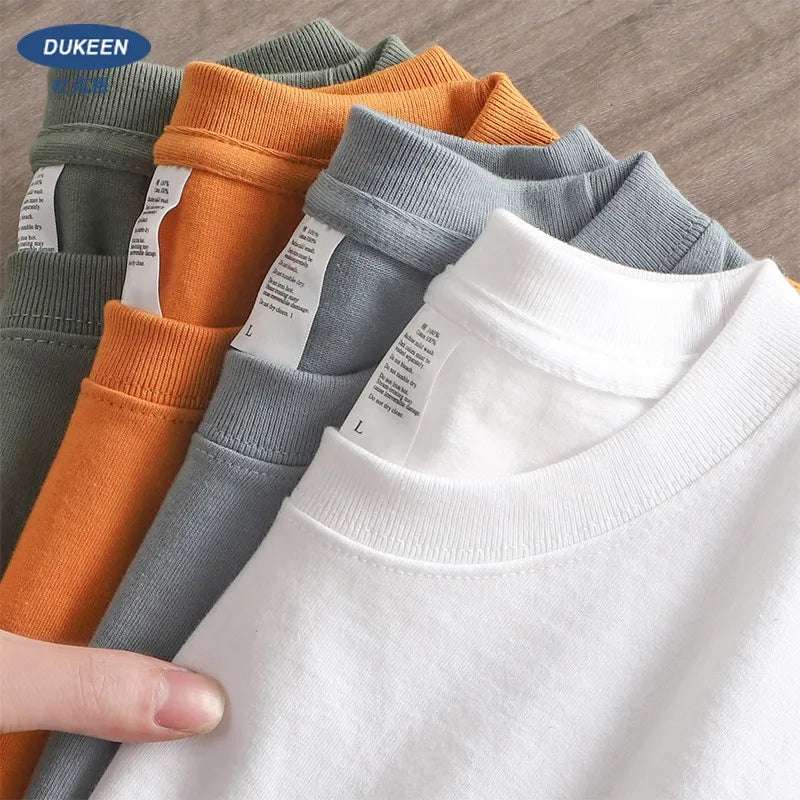 Dukeen 280gsm Oversized Heavy T-Shirt for Men Summer Short Sleeve Tee Cotton Solid Color Top Casual T Shirts One Piece - Tasawoq
