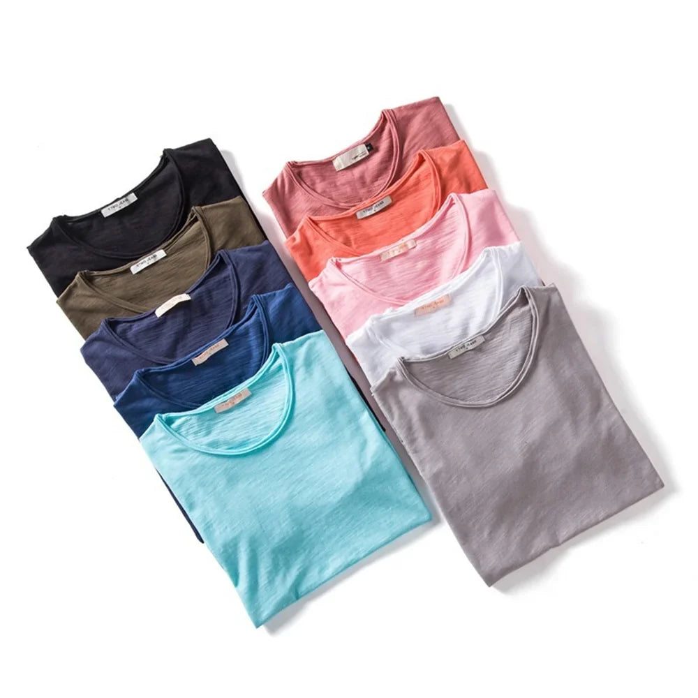 AIOPESON 100% Cotton Men T-shirt V-neck Fashion Design Slim Fit Soild T-shirts Male Tops Tees Short Sleeve T Shirt For Men - Tasawoq