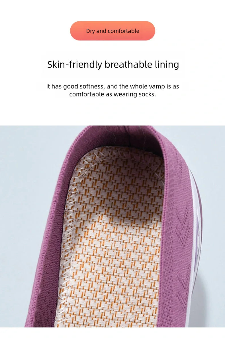 Women's Solid Color Breathable Sneakers, Soft Sole Lightweight Slip On Walking Shoes, Low-top Knitted Casual Shoes - Tasawoq