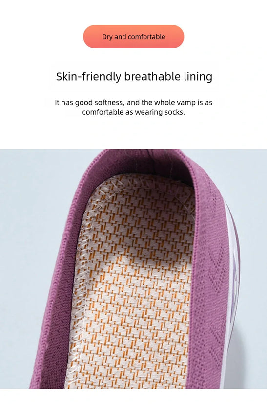 Women's Solid Color Breathable Sneakers, Soft Sole Lightweight Slip On Walking Shoes, Low-top Knitted Casual Shoes - Tasawoq