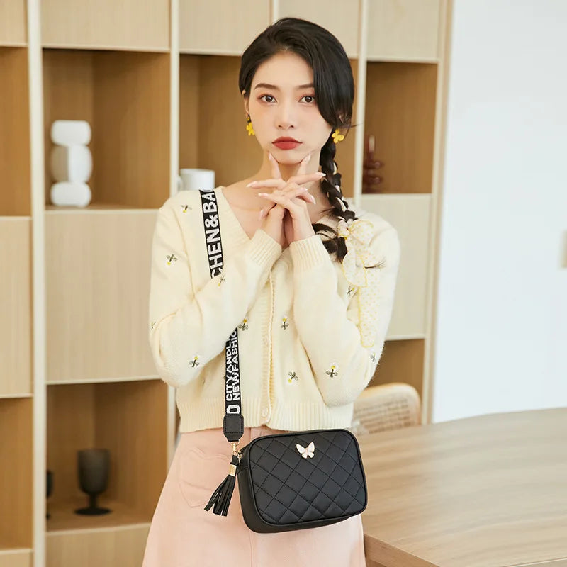 Fashion Hit Color Shoulder Bags for Women Female PU Leather Crossbody Messenger Bags Small Handbag Wide Strap Purse - Tasawoq
