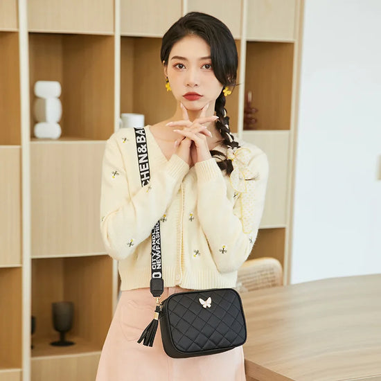 Fashion Hit Color Shoulder Bags for Women Female PU Leather Crossbody Messenger Bags Small Handbag Wide Strap Purse - Tasawoq