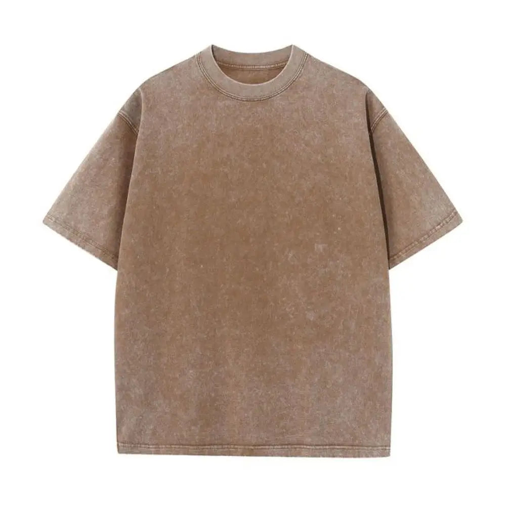 230G Cotton Retro T-shirt Drop-shoulder Sleeve Men Women Vintage Short-sleeve T Shirts Solid Color Hip Hop Loose Tees - Tasawoq