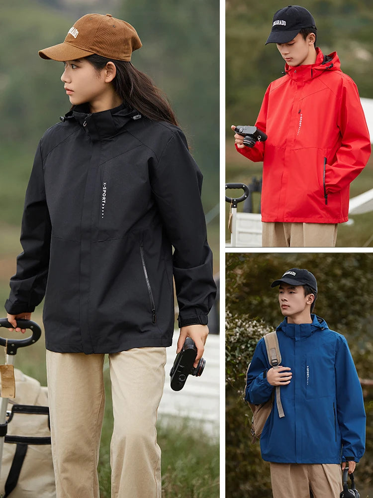 Spring Autumn Casual Jacket Men/Women Outdoor Waterproof and Windproof Hooded Windbreaker Coats - Tasawoq