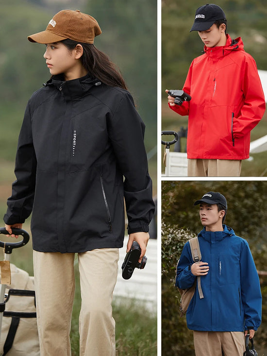 Spring Autumn Casual Jacket Men/Women Outdoor Waterproof and Windproof Hooded Windbreaker Coats - Tasawoq