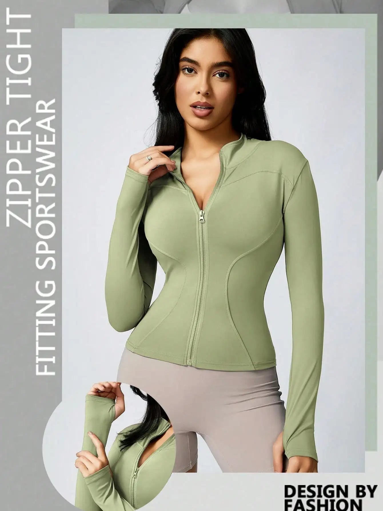 Women's Solid Color Zipper Turtleneck Sports Jacket, Long-Sleeved Sports Top, Gym Wear, Ladies' Sportswear for Indoor and Outdoo - Tasawoq