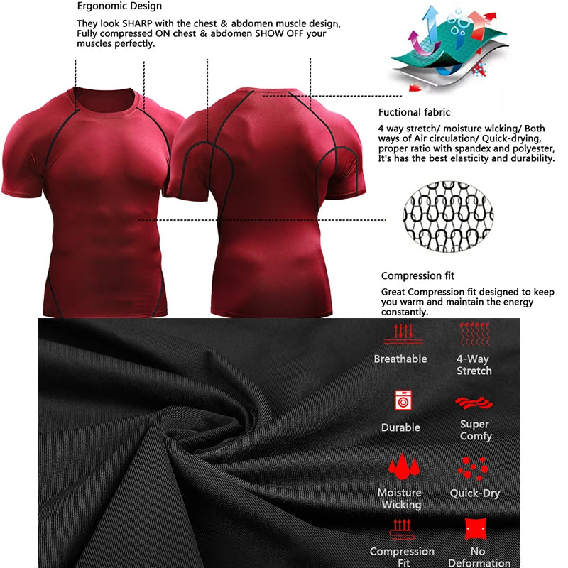 2024 Compression T Shirt Men Summer Sportswear Running T-shirt Elastic Quick Dry Sport Tops Tee Athletic Gym Workout Shirts Men - Tasawoq