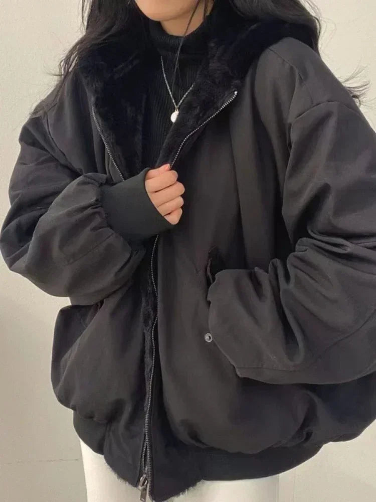 New Jackets for Women Thick Warm Parkas Oversized Double Sided Hooded Coat Korean Fashion Casual Loose Zip Up Jackets Coat Women - Tasawoq